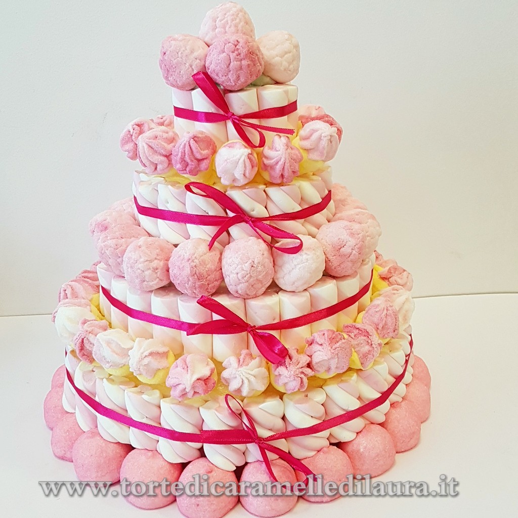 Torta di caramelle marshmallow rosa da 22cm, per feste e party